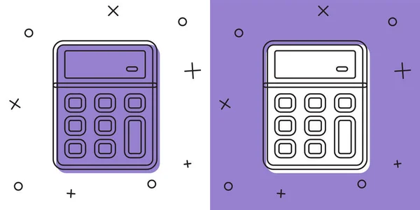 Establecer icono de la calculadora aislado sobre fondo blanco y púrpura. Símbolo contable. Cálculos de negocio matemáticas educación y finanzas. Vector — Archivo Imágenes Vectoriales