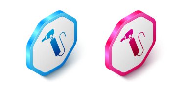 Isometric Diş matkap simgesi beyaz arkaplanda izole. Delme ve öğütme aletleri için el işi. Altıgen düğmesi. Vektör