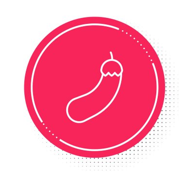 Beyaz çizgili patlıcan simgesi beyaz arkaplanda izole edildi. Kırmızı daire düğmesi. Vektör