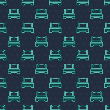 Yeşil çizgi. Mavi arka planda iki ya da bir kişi için büyük yatak. Vektör