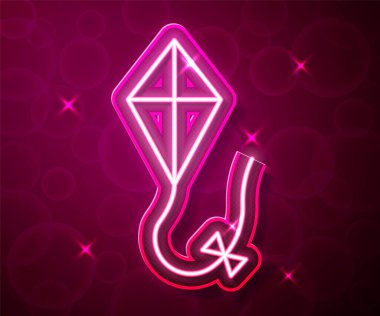 Parlayan neon çizgisi Kite simgesi kırmızı arkaplanda izole edildi. Vektör