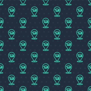 Green Line Online eğitim ve mezuniyet ikonu mavi arka planda izole edilmiş kusursuz desen. İnternetteki öğretmen monitörde. Giyinme ve video semineri öğrenme. Vektör