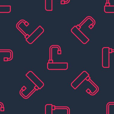 Kırmızı çizgili lavabo ve su musluğu simgesi siyah arka planda izole edilmiş. Vektör