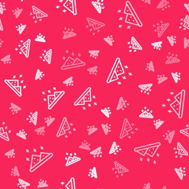 Beyaz çizgi sihirli toz ikonu kırmızı arkaplanda izole edilmiş pürüzsüz desen. Vektör