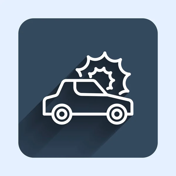 Línea blanca Icono de seguro de coche aislado con fondo de sombra larga. Concepto de seguro. Seguridad, seguridad, protección, concepto de protección. Botón cuadrado azul. Vector — Archivo Imágenes Vectoriales