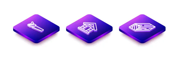 Set Isometric line Hand saw, Dog house and Wooden beam icon. Vector — 图库矢量图片