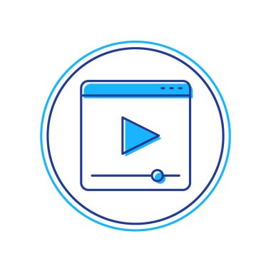 Doldurulmuş Online oynatma simgesi beyaz arkaplanda izole edildi. Oyun işaretli film şeridi. Vektör