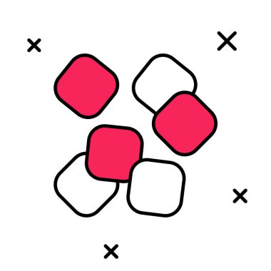 Beyaz arkaplanda izole edilmiş ana hatlı şeker küpleri simgesi. Tatlı, besleyici, lezzetli. Rafine şeker. Vektör