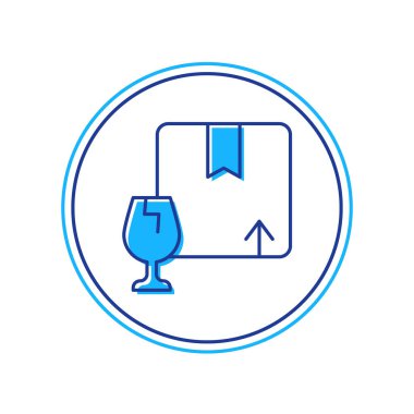 Beyaz arkaplanda izole edilmiş kırık cam ikonun kırılgan içerik sembolüyle dolu ana hatlı teslimat kutusu. Kutu, paket, paket işareti. Vektör