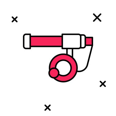 Doldurulmuş ana hatlı olta simgesi beyaz arkaplanda izole edildi. Büyük bir balık yakala. Balıkçılık ekipmanları ve balık çiftliği konuları. Vektör