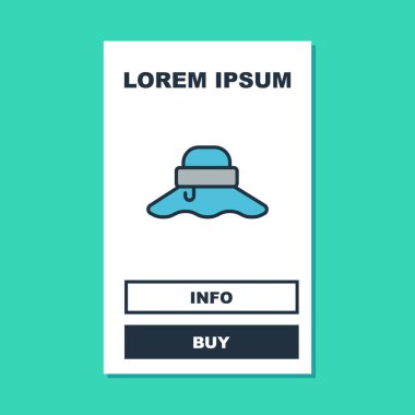 Turkuaz arka planda izole edilmiş ana hatlı Balıkçı şapkası simgesi. Vektör