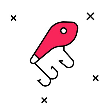 Doldurulmuş balık yemi simgesi beyaz arkaplanda izole edildi. Balık oltası. Vektör