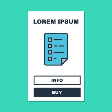 Turkuaz arka planda izole edilmiş kontrol listesi simgesiyle doldurulmuş pano. Kontrol listesi sembolü. Anket anketi ya da anket geri bildirim formu. Vektör