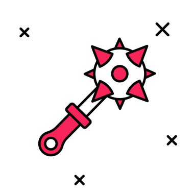 Ortaçağ zincirlenmiş top ikonu beyaz arka planda izole edildi. Morgenstern Ortaçağ silahı ya da sivri uçlu topuz. Vektör