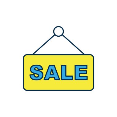 Beyaz arkaplanda izole edilmiş metin satışı simgesiyle ana hatları doldurulmuş. Mesaj indirimli tabela. Vektör