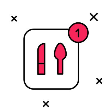 Doldurulmuş yiyecek sipariş simgesi beyaz arkaplanda izole edilmiş. Cep telefonuyla sipariş verin. Restoran yemek teslimatı konsepti. Vektör