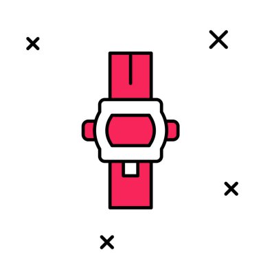 Beyaz arkaplanda izole edilmiş ana hatlı bilek saat simgesi. Kol saati simgesi. Vektör