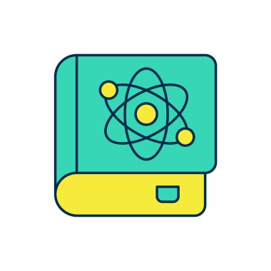 Beyaz arka planda izole edilmiş fizik ikonu hakkında ana hatlarıyla dolu bir kitap. Vektör