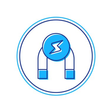 Doldurulmuş ana hatlı Magnet simgesi beyaz arkaplanda izole edildi. At nalı mıknatısı, manyetizma, manyetizma, çekim. Vektör