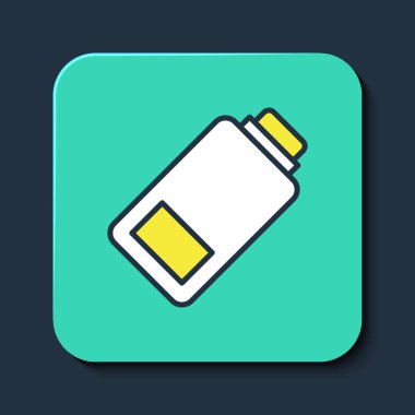 Doldurulmuş Batarya şarj seviyesi göstergesi simgesi mavi arkaplanda izole edildi. Turkuaz kare düğme. Vektör