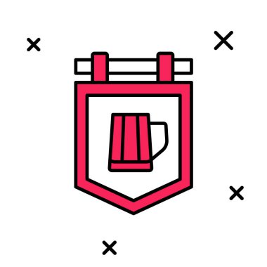 Beyaz arka planda izole edilmiş bira ikonu dolu bir tabela. Reklamlar için uygun bar, kafe, bar, restoran. Vektör