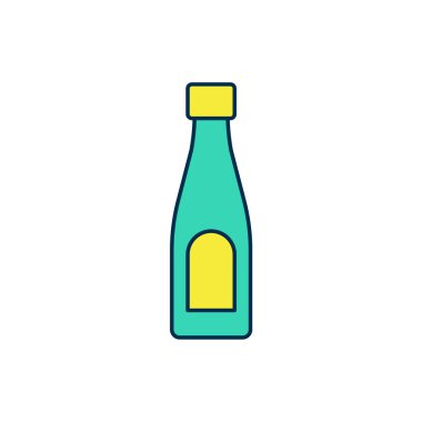 Beyaz arka planda izole edilmiş bir şişe dolusu su ikonu. Soda su içme tabelası. Vektör