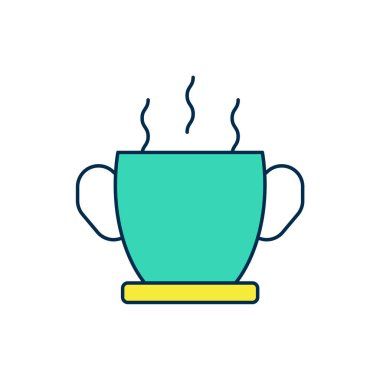 Beyaz arka planda izole edilmiş sıcak çorba ikonu ana hatlarıyla dolu. Vektör