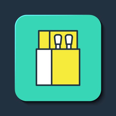 Açık kibrit kutusu dolduruldu ve mavi arkaplanda izole edilmiş simge eşleştirildi. Turkuaz kare düğme. Vektör