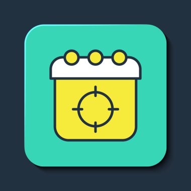 Doldurulmuş özet hedef spor simgesi mavi arkaplanda izole edildi. Atış mesafesi ya da atış mesafesi için sayıları olan temiz bir hedef. Turkuaz kare düğme. Vektör