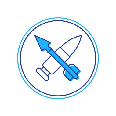 Beyaz arka planda izole edilmiş ok simgesiyle çizilmiş çapraz mermi. Vektör