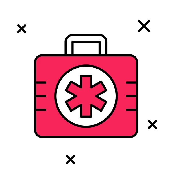 Filled outline First aid kit icon isolated on white background. Medical box with cross. Medical equipment for emergency. Healthcare concept. Vector — Stock Vector