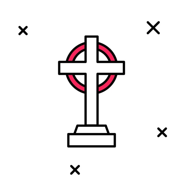Contour rempli Tombeau avec icône croix isolé sur fond blanc. Icône de tombe. Bonne fête d'Halloween. Vecteur — Image vectorielle
