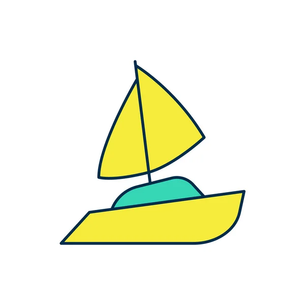 Esquema rellenado Velero de yate o velero icono del barco aislado sobre fondo blanco. Navegación en barco de crucero marítimo. Vector — Vector de stock