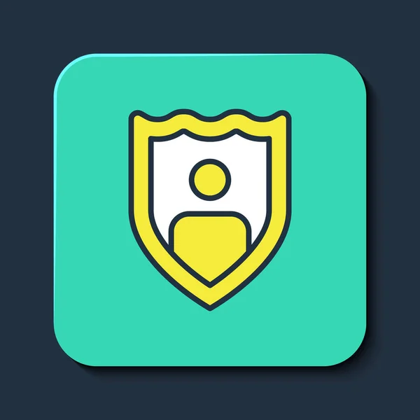 Filled outline Life insurance with shield icon isolated on blue background. Security, safety, protection, protect concept. Turquoise square button. Vector — 图库矢量图片