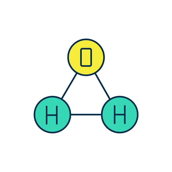 Fylld kontur Kemisk formel för vattendroppar H2O formad ikon isolerad på vit bakgrund. Vektor — Stock vektor