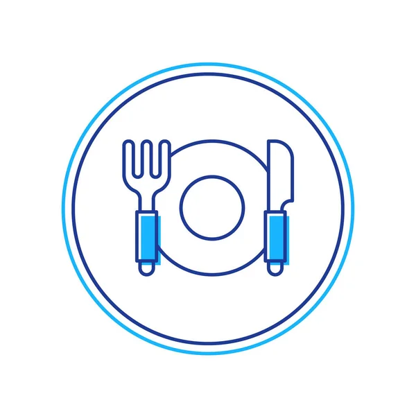 Vyplněný obrys Deska, vidlice a ikona nože izolované na bílém pozadí. Symbol příboru. Značka restaurace. Vektor — Stockový vektor