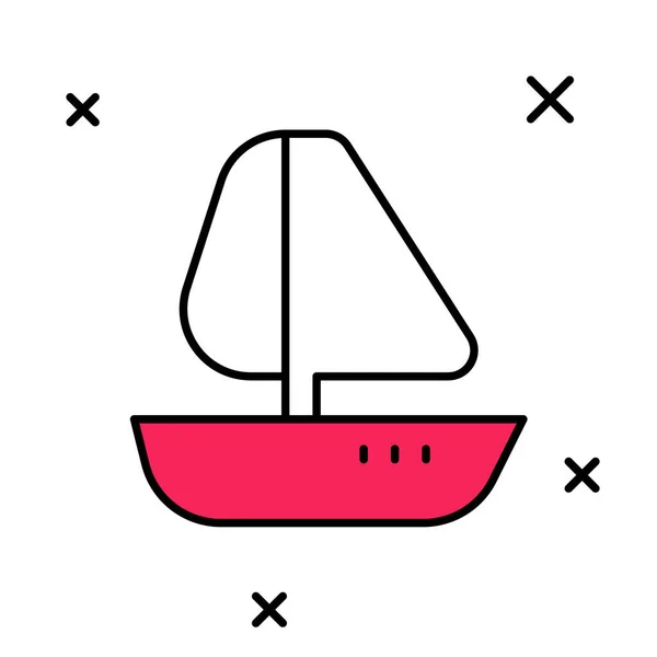 Filled outline Yacht sailboat or sailing ship icon isolated on white background. Sail boat marine cruise travel. Vector — Stock vektor