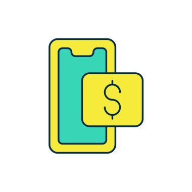 Doldurulmuş cep telefonu ve alışveriş arabası simgesi beyaz arka planda izole edilmiş. İnternetten satın alma sembolü. Süpermarket sepeti sembolü. Vektör