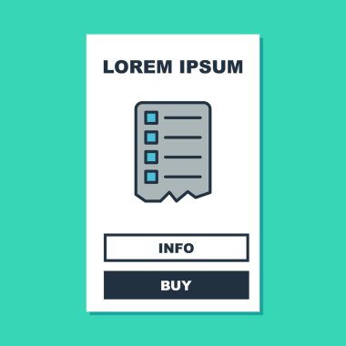 Doldurulmuş ana hatlar listesi simgesi turkuaz arka planda izole edildi. Vektör