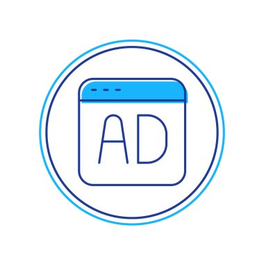 Doldurulmuş ana hat reklam simgesi beyaz arkaplanda izole edildi. Pazarlama ve tanıtım süreci kavramı. İlgili reklamlar. Sosyal medya reklamcılığı. Vektör
