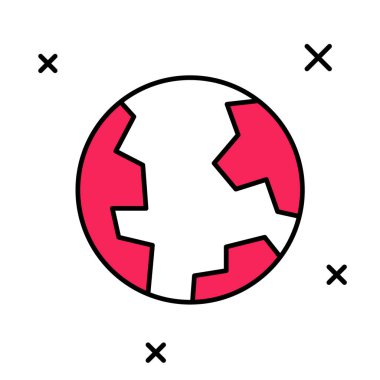 Beyaz arka planda izole edilmiş, ana hatlı Dünya ikonu. Dünya ya da Dünya işareti. Küresel internet sembolü. Geometrik şekiller. Vektör