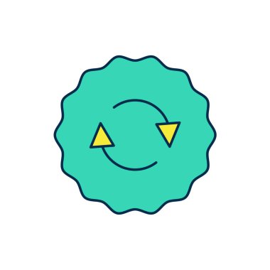 Beyaz arkaplanda izole edilmiş ana hatlı geri dönüşüm sembolü simgesi. Dairesel ok simgesi. Çevre geri dönüşümü yeşile döner. Vektör