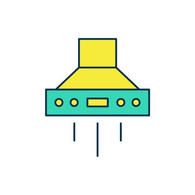 Doldurulmuş ana hatlı mutfak çıkarıcı fan simgesi beyaz arkaplanda izole edildi. Mutfak kaputu. Mutfak egzozu. Ev aletleri. Vektör
