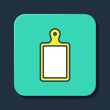 Taslak kesme tahtası simgesi mavi arkaplanda izole edildi. Kesme tahtası sembolü. Turkuaz kare düğme. Vektör