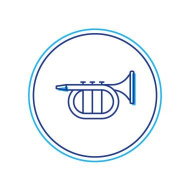 Beyaz arkaplanda izole edilmiş ana hatlı Trompet simgesi. Müzik aleti. Vektör