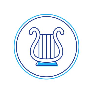 Beyaz arka planda izole edilmiş Antik Yunan lir ikonu. Klasik müzik enstrümanı, orkestra akustik elementi. Vektör