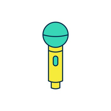 Beyaz arkaplanda izole edilmiş ana hatlı mikrofon simgesi. Radyodaki mikrofondan. Sözcü işareti. Vektör