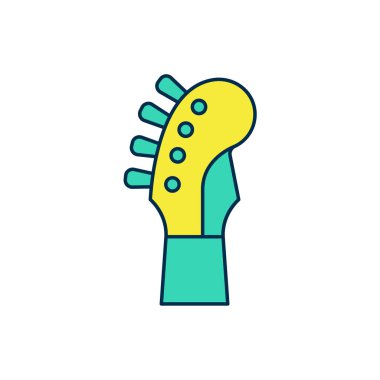 Doldurulmuş Gitar boyun simgesi beyaz arkaplanda izole edilmiş. Akustik gitar. Telli müzik aleti. Vektör