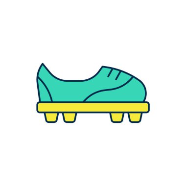 Doldurulmuş ana hatlı futbol ayakkabısı simgesi beyaz arkaplanda izole edildi. Futbol ayakkabıları. Spor futbolu ayak koruması. Vektör