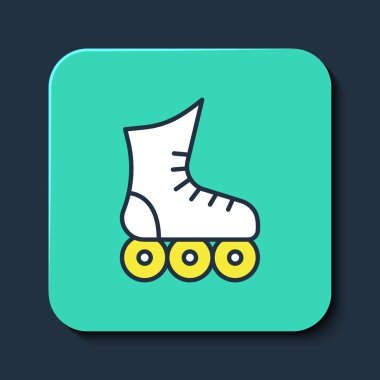 Doldurulmuş paten ikonu mavi arkaplanda izole edildi. Turkuaz kare düğme. Vektör